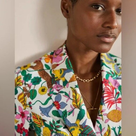 Boden NWOT Thea Wildlife Jungle Floral Linen Blazer Jacket Multicolor - Picture 6 of 12